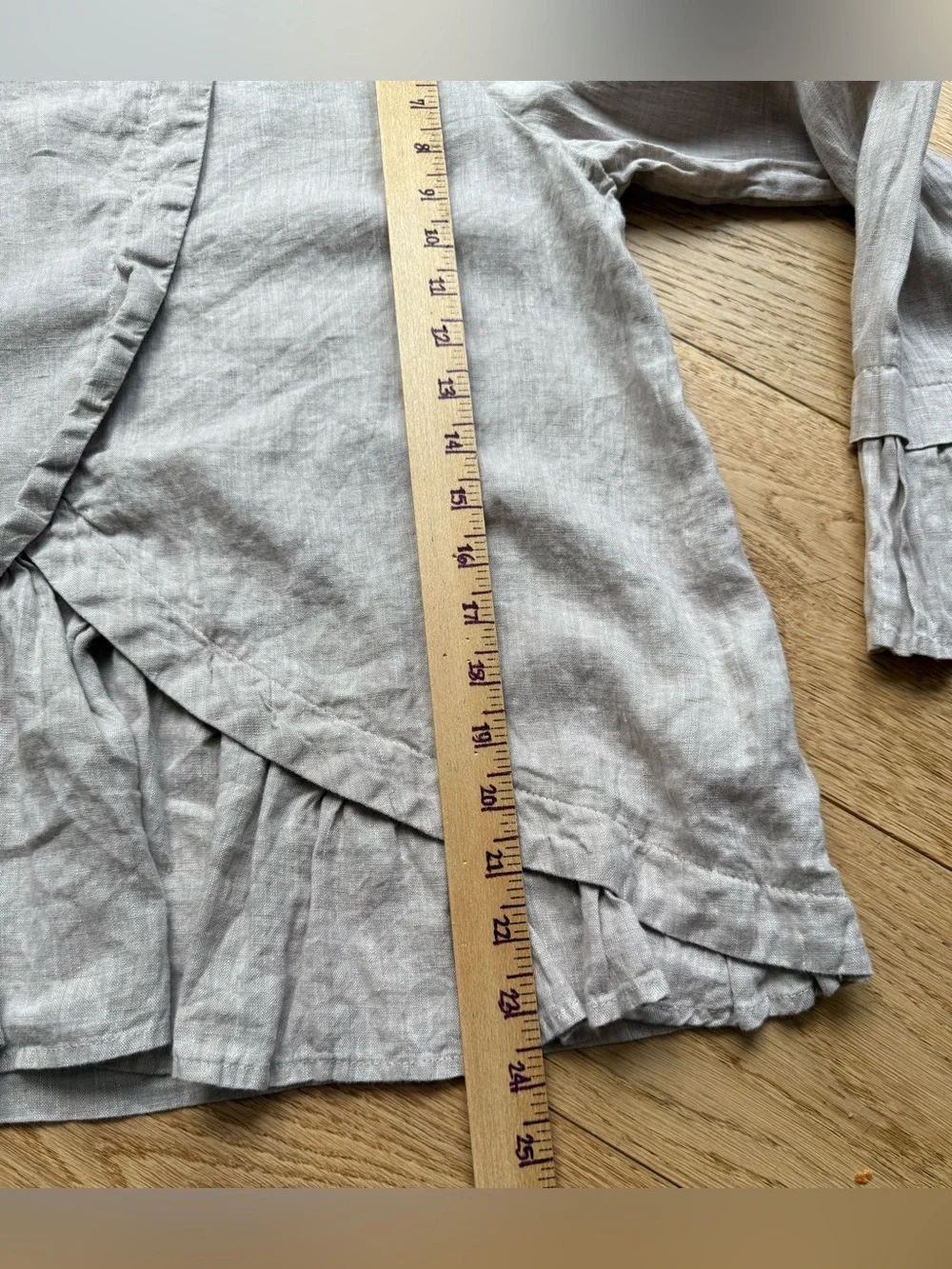 Yuvita Linens Ruffle Hem Linen Top M Beige Boho Cottage Coastal Luxe - Picture 3 of 8